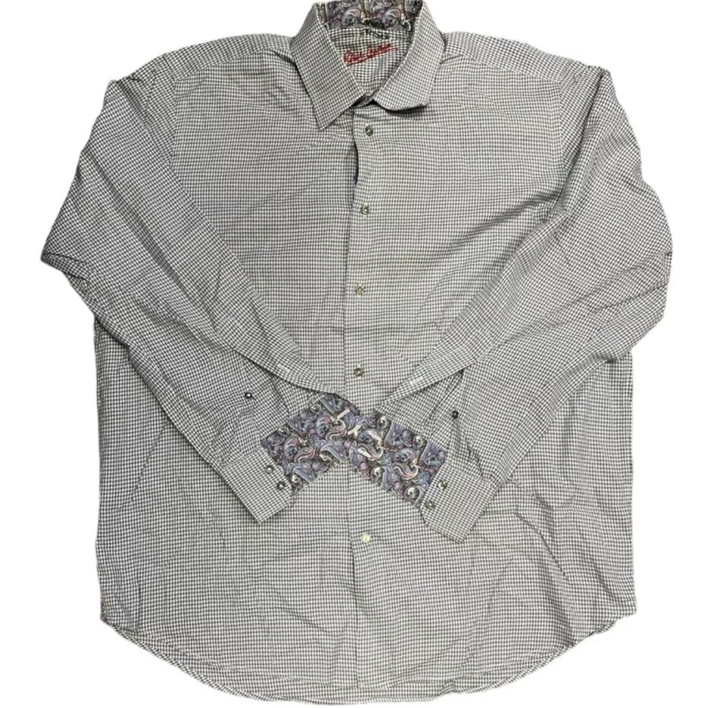 ROBERT GRAHAM Classic Fit Long Sleeve Houndstooth Flip Cuff Men’s Shirt Size 17
